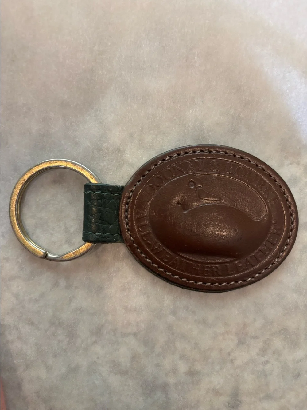Dooney & Bourke Vintage Leather Oval Key Fob Ring All Weather Leather Duck Logo